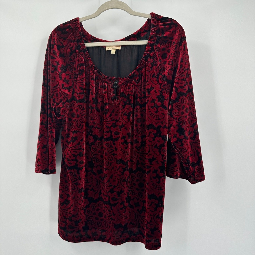 Womens Boho Victorian Floral Burn Out Velvet Top Size L‎ Dark Romantic Flowy